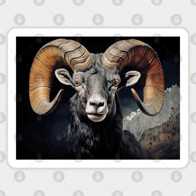 Bighorn Sheep Ram Wildlife Illustration Sticker by AI Art Originals